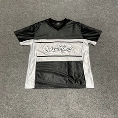 Broken Planet Street Style Summer Sports and Leisure Retro Splicing Color Match Jersey V-neck Short Sleeve T-shirt