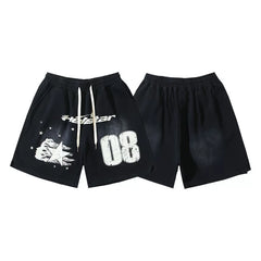 Hellstar Antique Washed Ink Graphic Printed Street Shorts