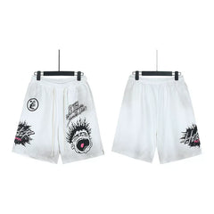 Hellstar Washed Ink Splash Retro Printed Casual Shorts