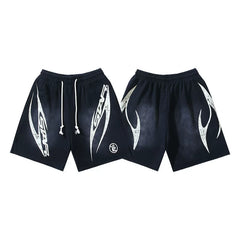 Hellstar Washed Ink Retro Graphic Printed Casual Shorts