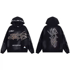 Hellstar Metallic Outline Graffiti Statement Pullover Hoodie