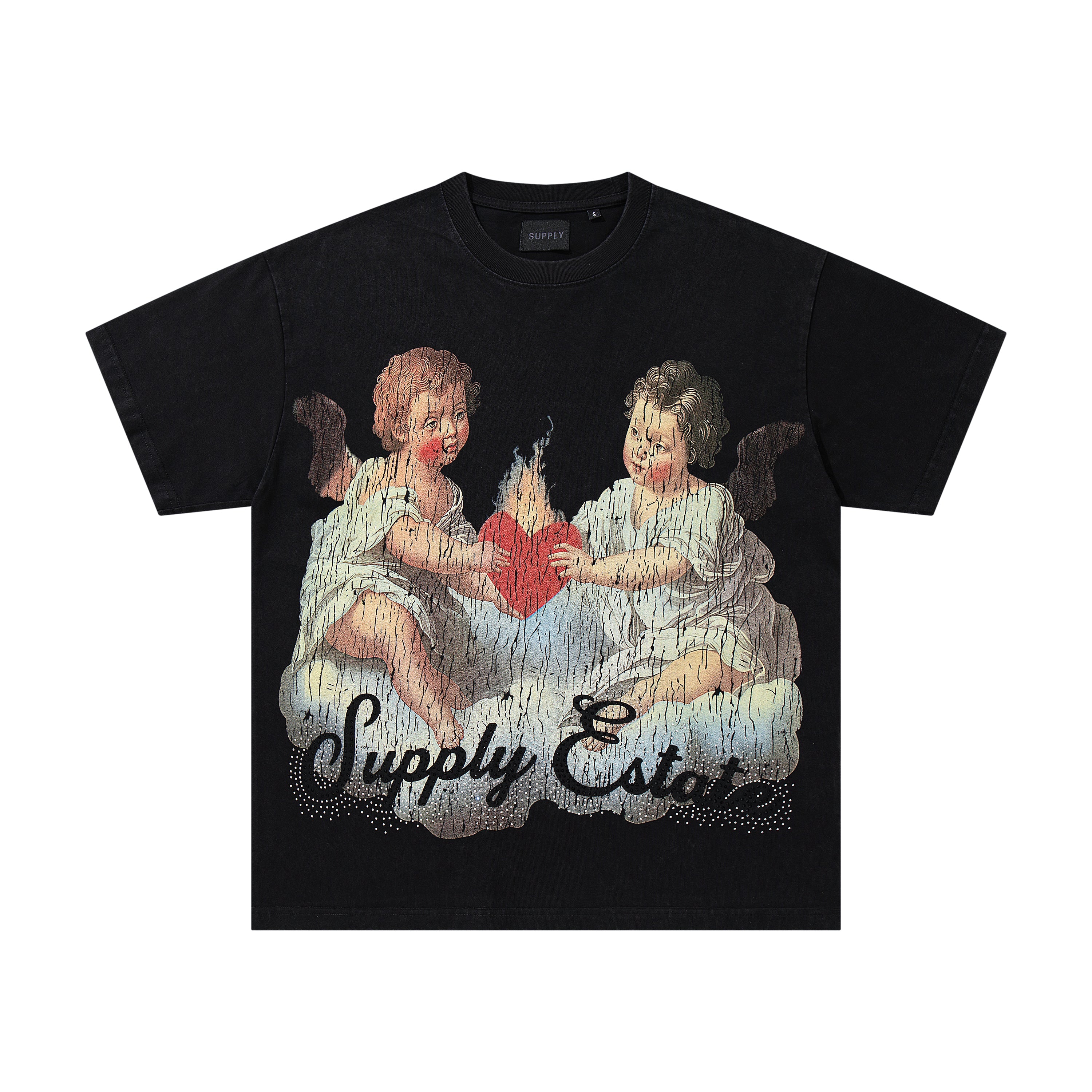 SUPPLY Couple Embrace Graphic Oversized Black T-Shirt