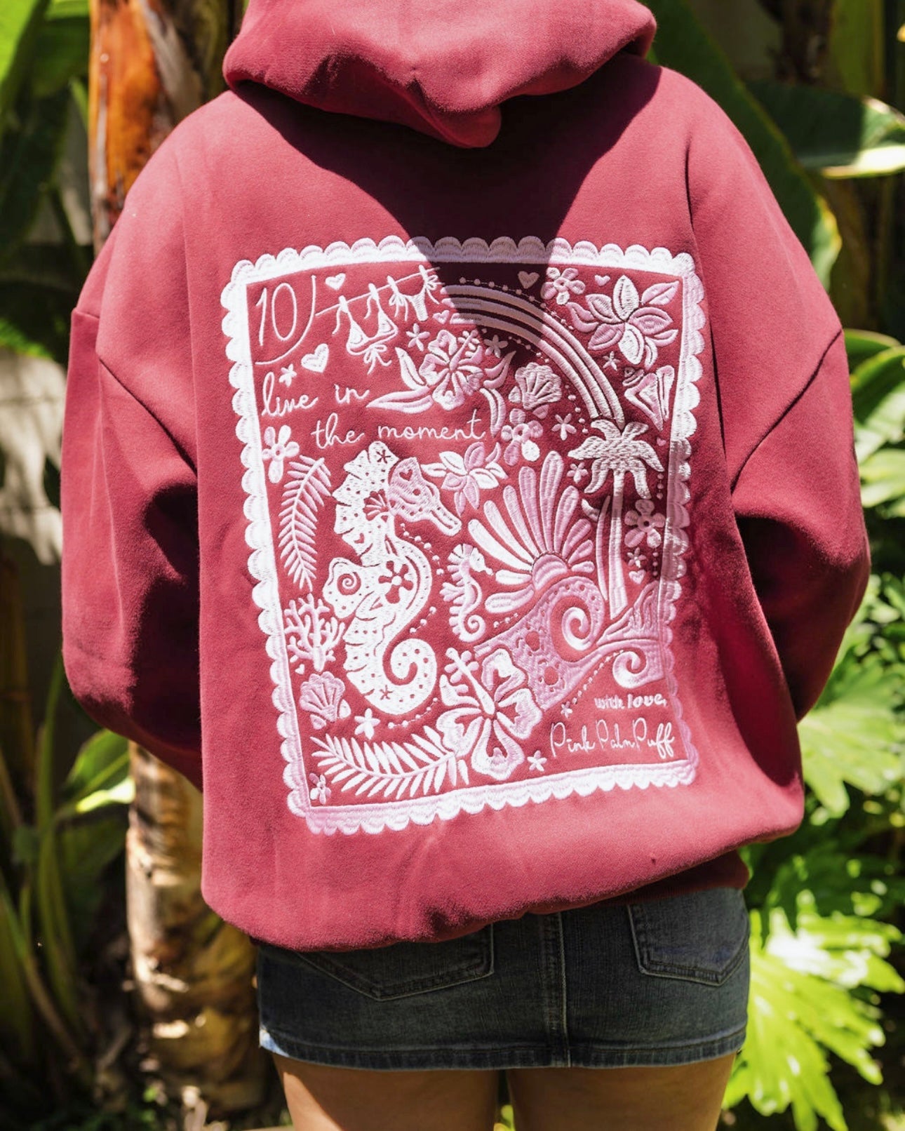 "Live in the Moment" Hoodie in Cherry