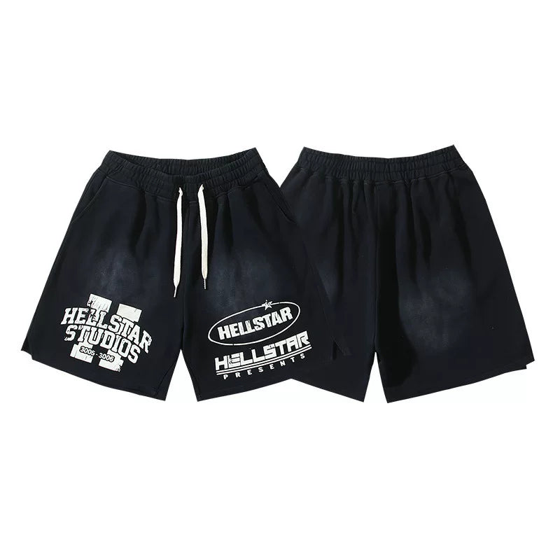 Hellstar Vintage Ink Blot Washed Pattern Casual Shorts