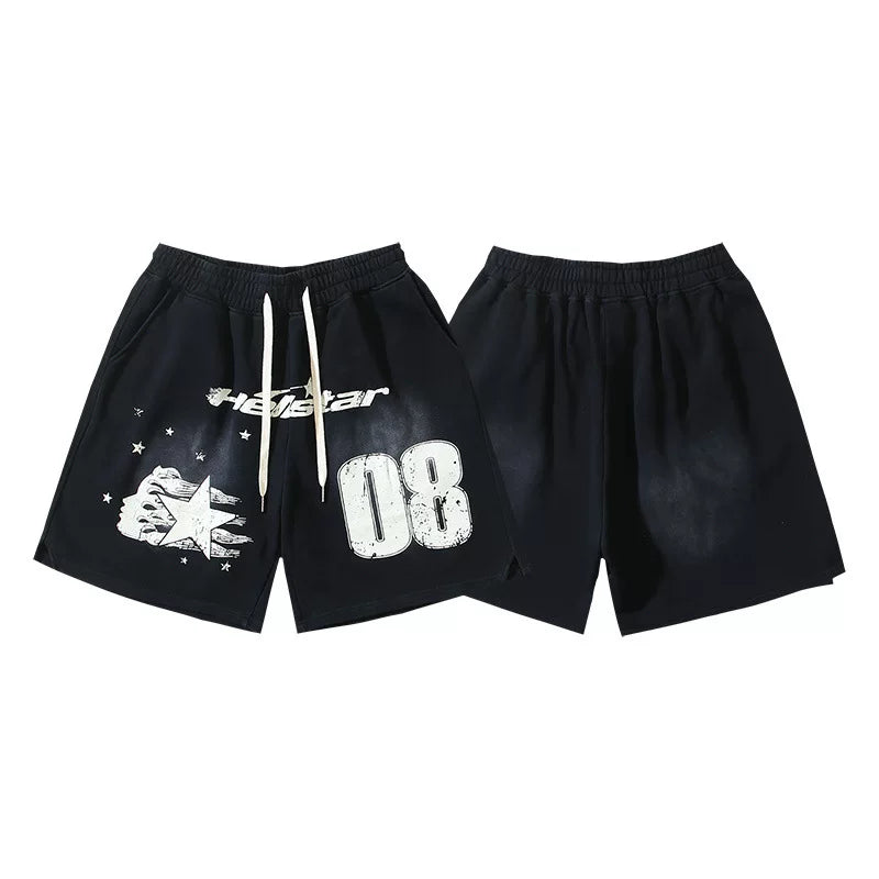 Hellstar Antique Washed Ink Graphic Printed Street Shorts