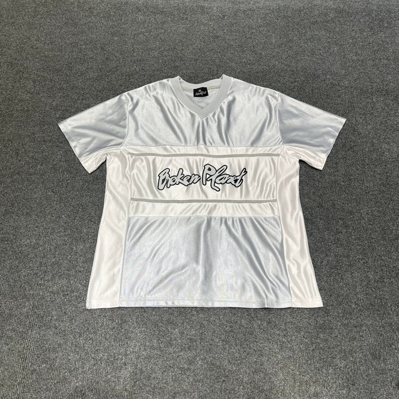 Broken Planet Street Style Summer Sports and Leisure Retro Splicing Color Match Jersey V-neck Short Sleeve T-shirt