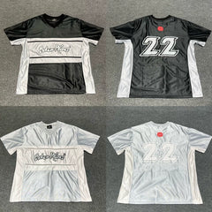 Broken Planet Street Style Summer Sports and Leisure Retro Splicing Color Match Jersey V-neck Short Sleeve T-shirt
