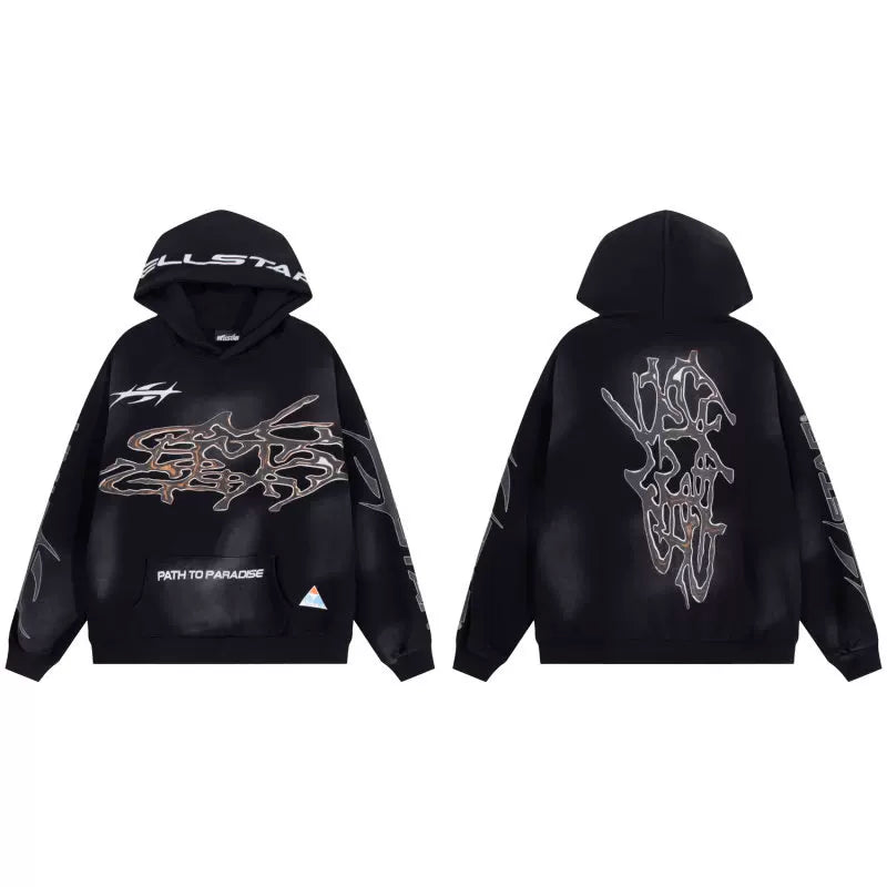 Hellstar Metallic Outline Graffiti Statement Pullover Hoodie