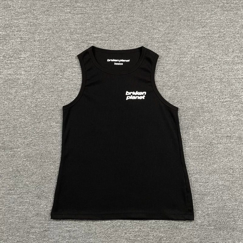 Broken planet vest European and American high street trendy brand letter printed waffle camouflage sleeveless vest sweatshirt
