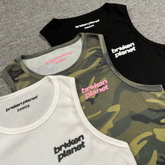 Broken planet vest European and American high street trendy brand letter printed waffle camouflage sleeveless vest sweatshirt