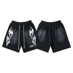 Hellstar Washed Antique Ink Graphic Street Casual Shorts
