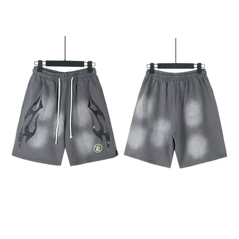 Hellstar Washed Ink Vintage Print Casual Street Shorts